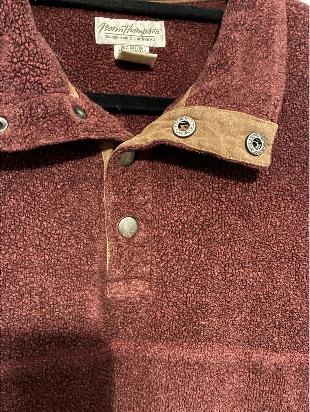 Norm Thompson Men's Large Burgundy Fleece Snap-Button Pullover Sweater